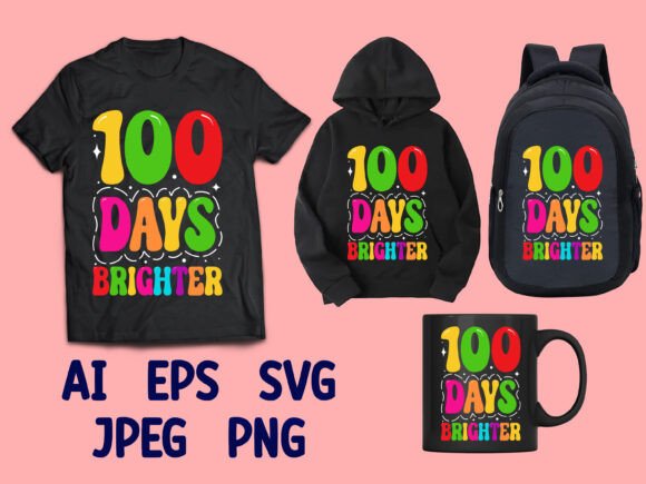 100 Days School Brighter Graphics for T-Shirt Designs