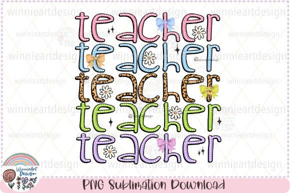 Retro Teacher Coquette Stacked PNG for Graphics & T-Shirt Designs